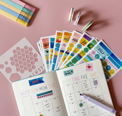 Journal Supplies Compatible with Bullet Dotted Journal, 10 Stencils 14 Planner Calendar Stickers Journaling Accessories, 6 Dual Tip Highlighters, ...