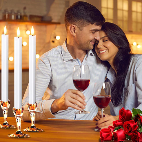 Flameless Taper Candles with Timer,10 Inch LED White Candlesticks Flickering,Battery Operated 3D Flame Wick Window Candles,Plastic Fake Stick Cand...