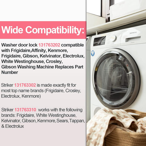 Upgraded New 131763256 Washer Door Latch Lock Lid Switch with 131763202 131763310 Door Striker Part Compatible with Frigidaire, Kenmore, Electrolux, GE Front Load Washer 1317632 131763255 131269400