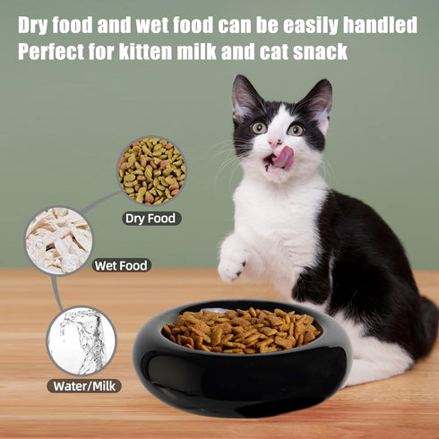 6.1 Inch Cat Bowls, 7 oz Ceramic Cat Food Bowl, Whisker Fatigue Relief Cat Bowl, Anti-Vomiting, Protect Spine, Perfect for Indoor Cats(Black)...