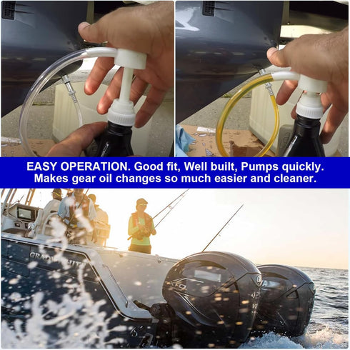 Lower Unit Gear Oil Pump for Standard Quart Bottles, 3/8 inch Metal Swivel, 8mm and 10mm Adapters, for Most Marine Boat Outboard Motors (NOT for V...