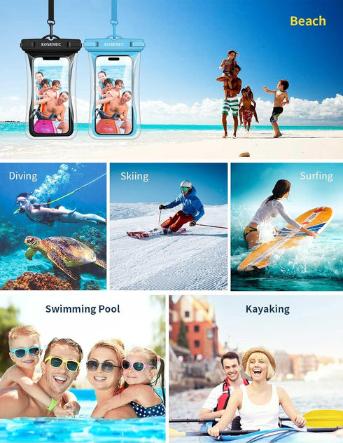 Waterproof Phone Pouch Floating, Waterproof Phone Case with Lanyard for iPhone 15 14 13 12 Pro Max XS Samsung, IPX8 Cellphone Dry Bag Beach Kayak ...