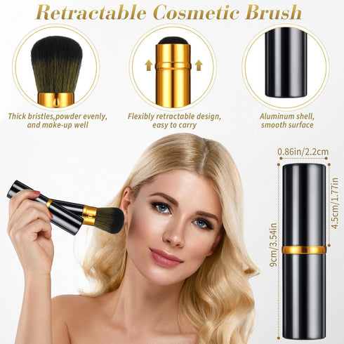 Nuenen 2 Pcs Retractable Kabuki Makeup Brushes Blush Powder Brush Small Travel Makeup Brushes with Cover Makeup Tool for Loose Powder Cream or Liq...