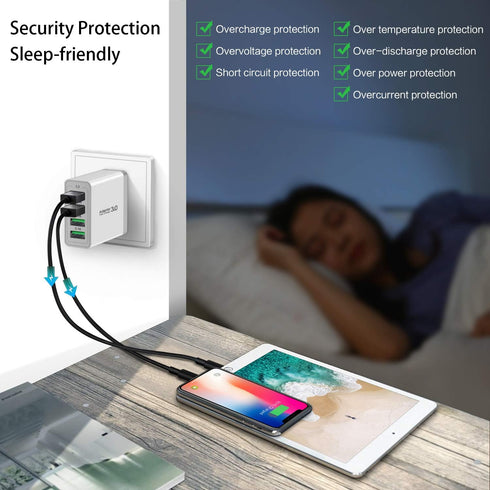 Fast 3.0 Wall Charger, 3-Pack iSeekerKit 4Ports 3.0 USB Wall Charger Adapter Fast Charging Block Compatible for Samsung Galaxy S10 S9 S8/Note 8 9,...