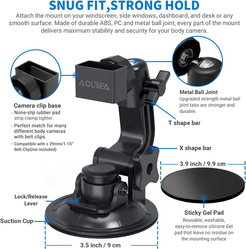 Body Camera Suction Cup Mount with Easy Remove Washable Reuable Magic Sticky Gel Pad for P100 and Widely Compatible with Other Body Camera Perfect...
