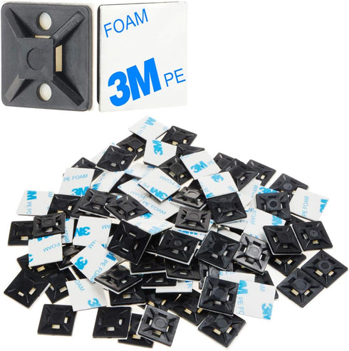 XHF 100 PCS 3/4" Black Self Adhesive Cable Zip Tie Mounts Wire Cable Clips Holders Management Anchors Organizer Holders Squares(HS-101S)...