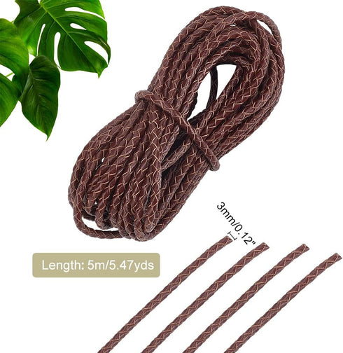 PH PandaHall 5.5 Yard 3mm Round Folded Bolo PU Braided Leather Cord Bolo Tie for Necklace Bracelet Jewelry Making Brown...