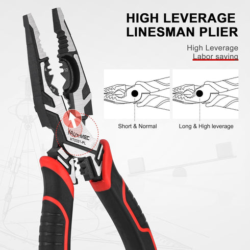 HAUTMEC Pro 8" Multifunctional Combination Linesman Plier with Cable Cutter, Wire Stripper, Terminal Crimping, Tool Clamping and Spanner, High lev...