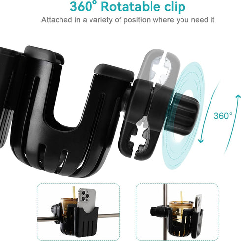 Stroller Cup Holder with Phone Holder, Bike Cup Holder, Universal 2-in-1 Cup Holder for Strollers, Wheelchair, Bike, Walker, Scooter?Gifts for Him...