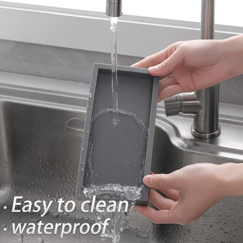 Bathroom Trays for Counter, Slicone Vanity Trays for Bathroom, Rectangle Sponge Holder for Kitchen Sink - Grey...