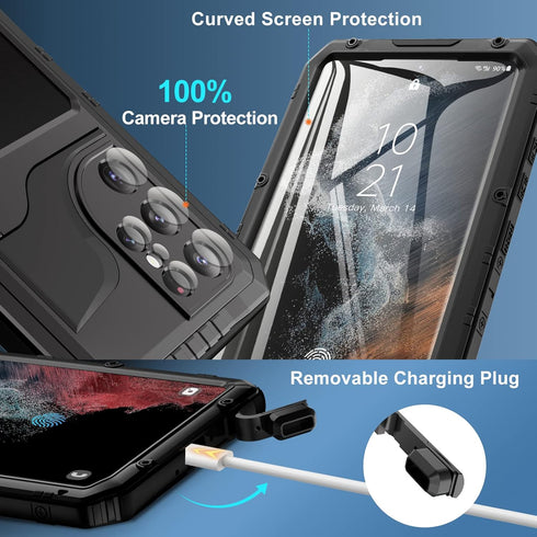 Mitywah Waterproof Case for Samsung Galaxy S22 Ultra, Heavy Duty Metal Kickstand Case, Full Body Shockproof Phone Case with Built-in Screen Protec...