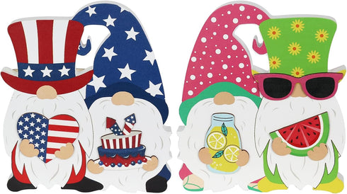 4th of July Decorations for Home, DECSPAS Patriotic Red White and Blue Summer Decor, Fourth of July Independence Day Double Sided Wooden Tiered Tr...