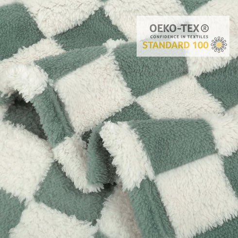 HOMRITAR Checkered Baby Blanket for Boys Sage Green Soft Fluffy Fuzzy Blankets with 3D Chessboard Grid, Warmer Comfort Reversible Lightweight Bed ...
