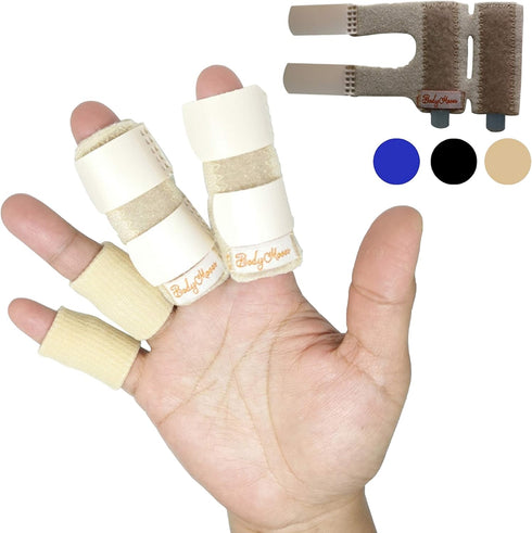 BodyMoves 2 Double Sided Solid Support Finger Splints Plus 2 Sleeves 2020 Edition(Desert Sand)...