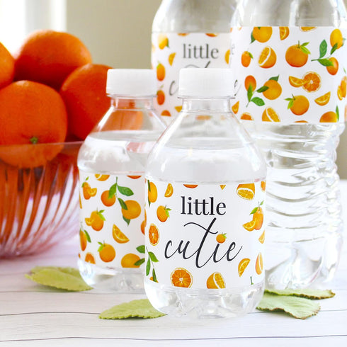 Orange Little Cutie Baby Shower Water Bottle Labels, Waterproof Stickers for Water Bottles - 24 Count...