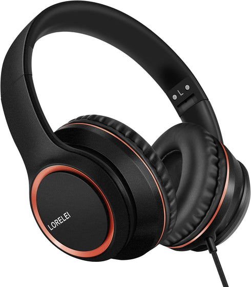 LORELEI X8 Over-Ear Wired Headphones with Microphone with 1.45m-Tangle-Free Nylon Line&3.5mm Plug,Lightweight Foldable & Portable Headphones for S...
