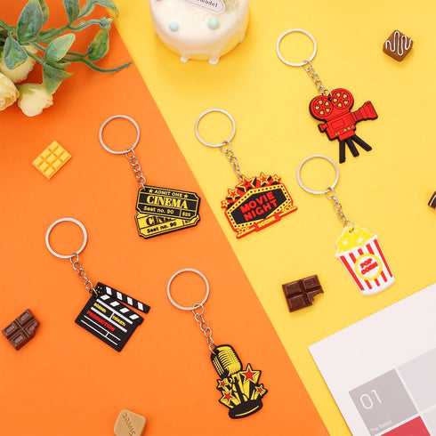 24PCS Movie Night Keychains, Movie Night Party Favors Include Clapboard Microphone Ticket Popcorn Microphone Projector Keychains for Birthday Part...