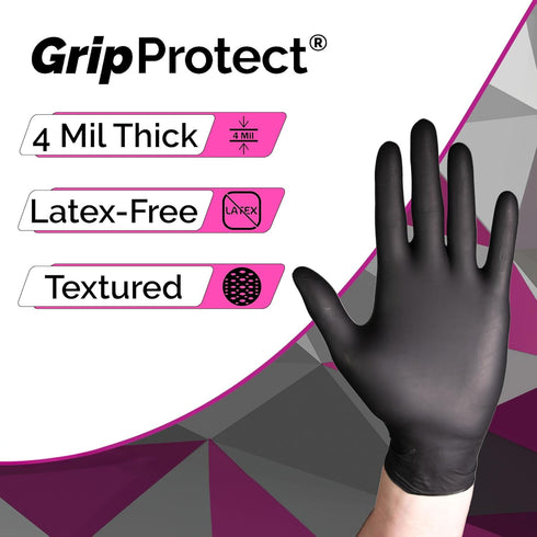 GripProtect® Precise Black Nitrile Exam Gloves | 4 Mil | Chemo-Rated | Food, Home, Hospital, Law Enforcement, Tattoo | (Medium, 50)...