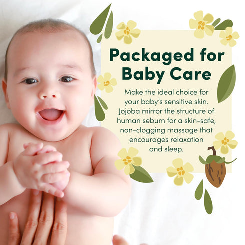 HobaCare Jojoba Baby Oil with Pump Dispenser – 100% Pure Natural Unrefined Unscented Cold-Pressed Jojoba Oil for Baby Hair, Infant Skin, Cradle Ca...