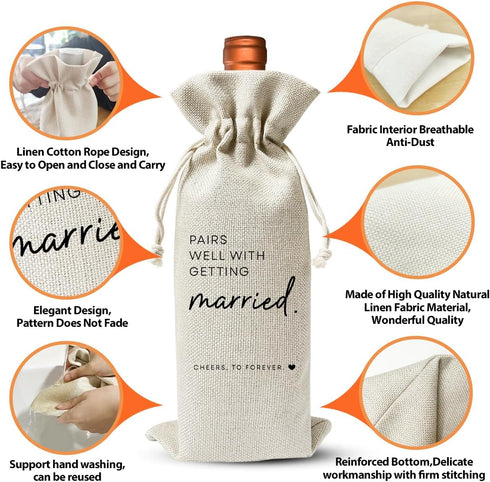 Wedding Or Engagement Gift Wine Bag For Couple Bride Groom Her Him Women, Wedding Or Engagement Party Decorations Favors, New Bride Gift Idea, Par...