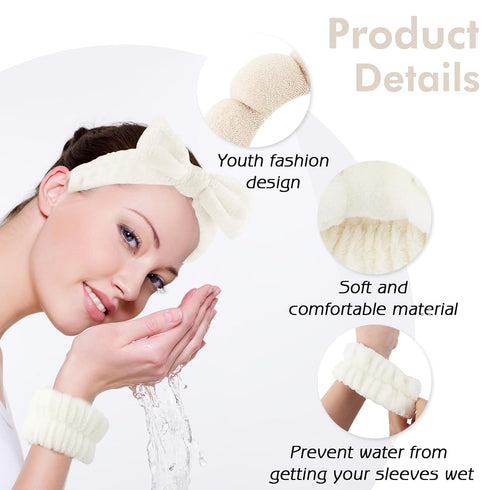 4Pcs Spa Headband for Washing Face Wristband Set Sponge Makeup Skincare Terry Cloth Headband Bubble Soft Get Ready Hairband Women Puffy Padded Hea...
