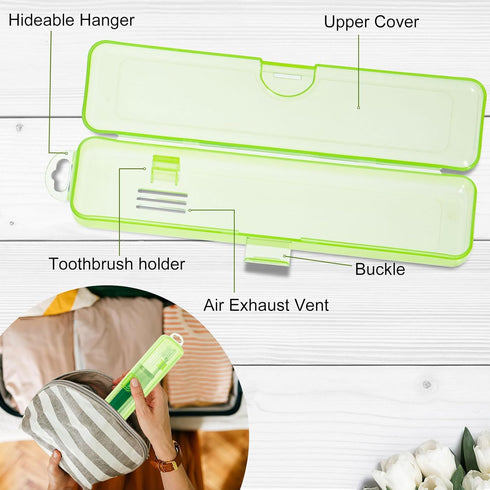 Toothbrush Case 2 Packs, Transparent Green Toothbrush Travel Case, Plastic Toothbrush Holder Travel Size, 7.87 x 1.85 x 1.18 inches Portable Tooth...