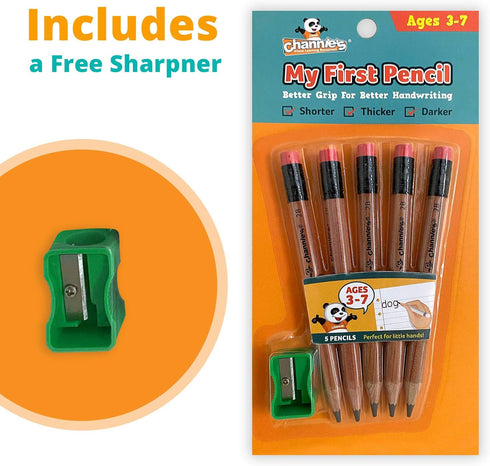 Channie's My First Pencil, Easy-to-Hold Jumbo Pencils for Preschoolers, Kindergarteners & 1st Graders, Brown Wooden 2B Fat Pencils for Kids Ages 3...