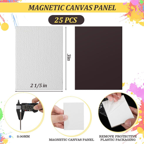 25 Pcs Magnetic Painting Canvas Panel Magnetic Mini Canvas Boards Magnetic Canvases for Painting Magnetic Mini Tile Art for Fridge Locker Art Pain...