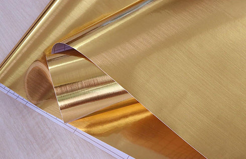 Metal Look Film Vinyl Self Adhesive Gold Texture Waterproof Anti Greasy Counter Top Peel Stick Metallic Gloss Shelf Liner for Kitchen Cabinet 15.6...