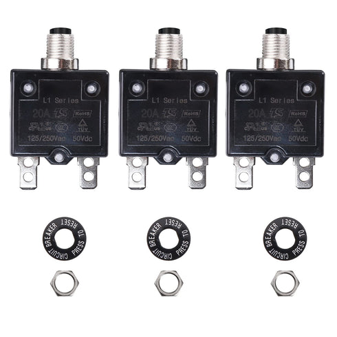 20A 125-250V AC 50V DC Push Button Circuit Breaker L1 Series Manual Reset Thermal Circuit Breaker 20A 3Pack...