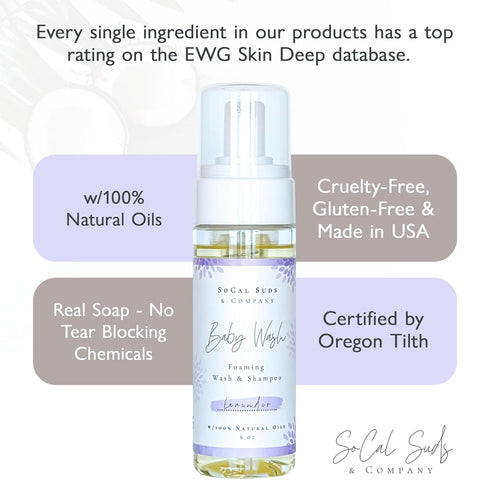 SoCal Suds & Company - 2-in-1 Organic Foaming Shampoo & Body Wash - Gentle Botanical Baby Wash and Shampoo for Sensitive Skin Bath - Nourishing So...