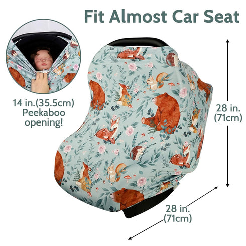 Baby Car Seat Cover, Multi-use Nursing Cover for Breastfeeding, Stretchy Stroller Cover Boys Girls, Stretchy Carseat Canopy, Soft Breathable, Wood...