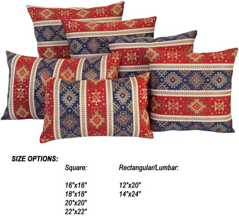 Decorative Large Throw Pillow Covers Red and Blue - 22 x 22 Inches Outdoor Pillows for Patio, Boho Room Decor for Couch, Bohemian Case for Farmhou...