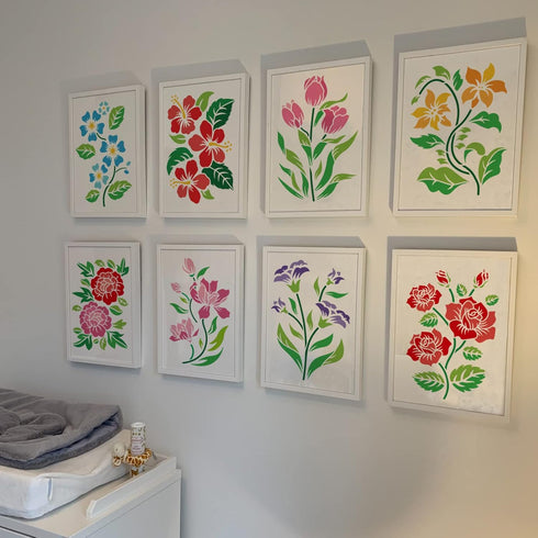 FINGERINSPIRE 9pcs Flower Stencils for Painting 11.7x8.3 inch Flower & Leaves Drawing Template Reusable Flower Stencil DIY Stencils for Painting o...