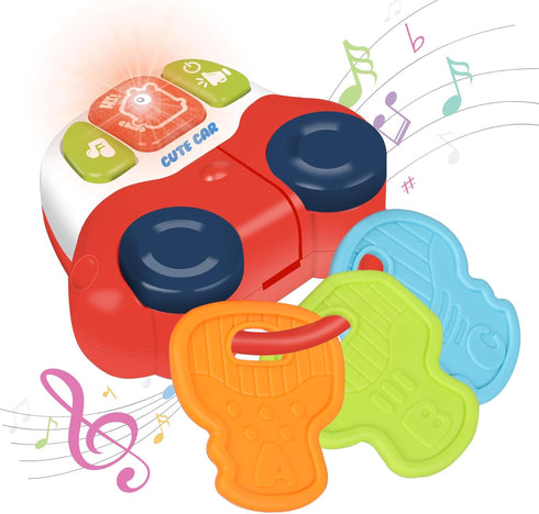Baby Musical Toys with Sounds & Lights - Toddler Montessori Sensory Learning Travel Toys - Infant Chew for Babies 0 3 6 9 12 18 Months Teether - N...