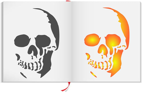 Halloween Skull Stencil, 7.5 x 12 inch (L) - Scary Halloween Head Stencils for Painting Template...