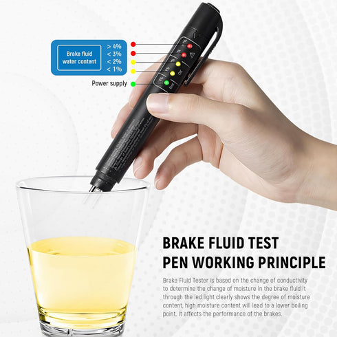 Brake Fluid Tester Pen with 5 LED Indicators, DOT 3/4/5.1 Brake Fluid Moisture Analyzer, Universal Brake Diagnostic Tool for Car Maintenance...