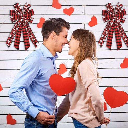 Hying Large Valentines Bows for Wreath, Valentines Wreath Bow Black Red Buffalo Plaid Bows Holiday Hearts Burlap Tree Topper Bows for Front Door D...