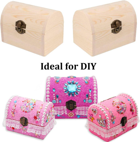 Plain Unfinished Wood Box, Unpainted Wooden Jewelry Box DIY Craft Storage Treasure Chest Toy Case...