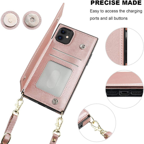 Bocasal Crossbody Wallet Case for iPhone 11 Credit Card Holder PU Leather Kickstand Shockproof Detachable Cross Body Strap Lanyard Magnetic Closur...