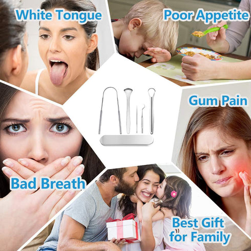 Tongue Scraper Stainless Steel,Metal Tongue Scraper With Case,Tongue Scrapers For Adults,Travel Scraper Case With 5 Pcs Oral Care Tools....