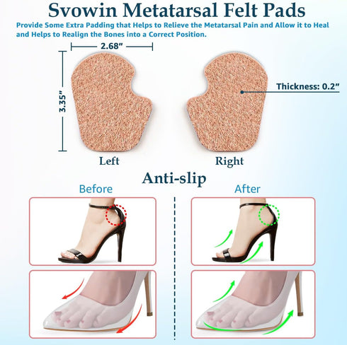 Wool Felt Ball of Foot Cushion Shoe Insoles for Metatarsalgia Mortons Neuroma, Self-Adhesive Gel Metatarsal Foot Pads Insert for Sesamoid Pain Rel...