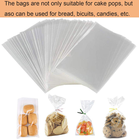 Big Size Lollipop Cake Pop Treat Bag Set Including 100pcs Parcel Bags, 100pcs Papery Treat Sticks, 100pcs Colorful Metallic Twist Ties for Making ...