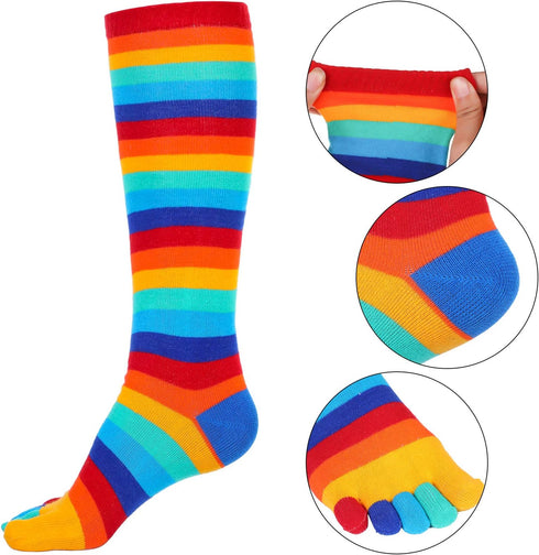 Syhood 2 Pairs High Toe Socks Colorful Striped Women Cotton 5 Toes Separated Socks for Christmas Gift Girls Women...
