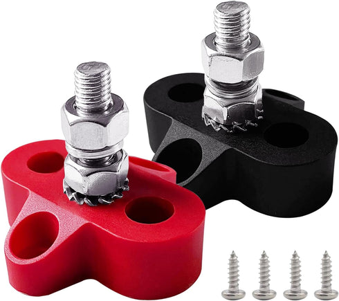 Ampper 1/4" Power Distribution Block Busbar, M6 Single Stud Bus Bar 12V 150A Battery Junction Post Terminal Distribution Block for Auto Boat (Red ...