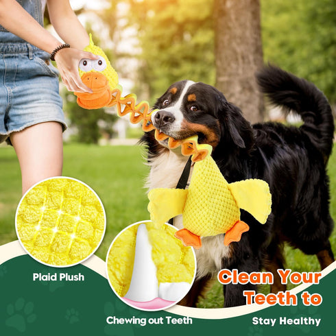 Sturdy and Durable Duck Dog Toy for Chewy Dogs, with Crinkle Paper and Squeaker, Large Dog Interactive Tug-of-War Dog Toy, Keeps Busy, Suitable fo...