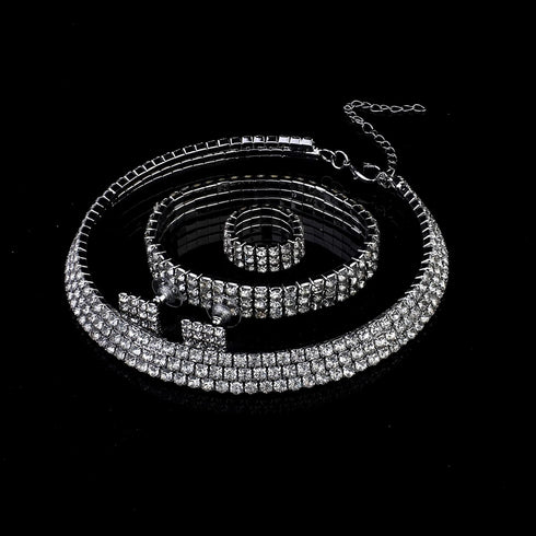 HAIAISO Rhinestone Crystal Jewelry Set Rhinestone Choker Necklace Rhinestone Earrings Rhinestone Stretch Bangle Bracelet Stretch Ring Bridal Party...