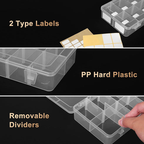 QUEFE 2 Pack 8 Grids Bead Organizers and Storage, Plastic Organizer Box with Removable Dividers Tackle Box Organizer for Candies Snacks Electronic...