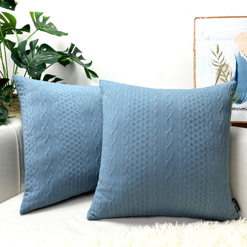 Booque Valley Throw Pillow Covers, Pack of 2 Super Soft Elegant Modern Embossed Patterned Blue Cushion Covers Decorative Stretchy Pillow Cases for...