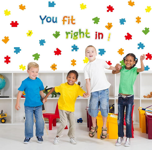 chiazllta Welcome Bulletin Board for Classroom with Inspirational Accents Puzzle Pieces Bulletin Board Decorations for Chalkboards School Door Dec...